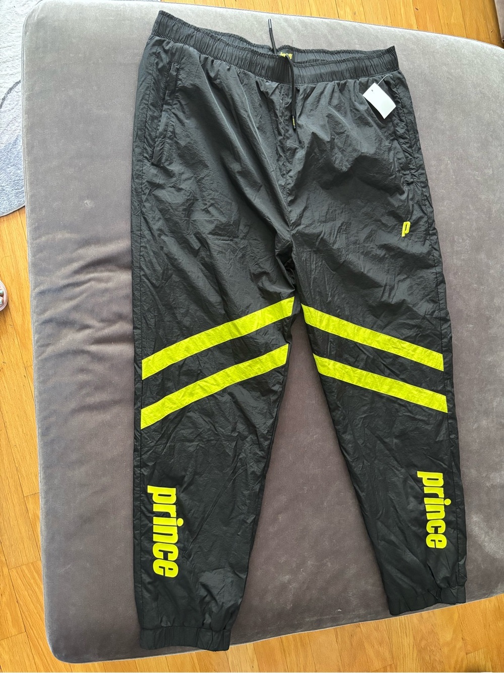 Prince Black Track Pants with Neon Yellow Stripes